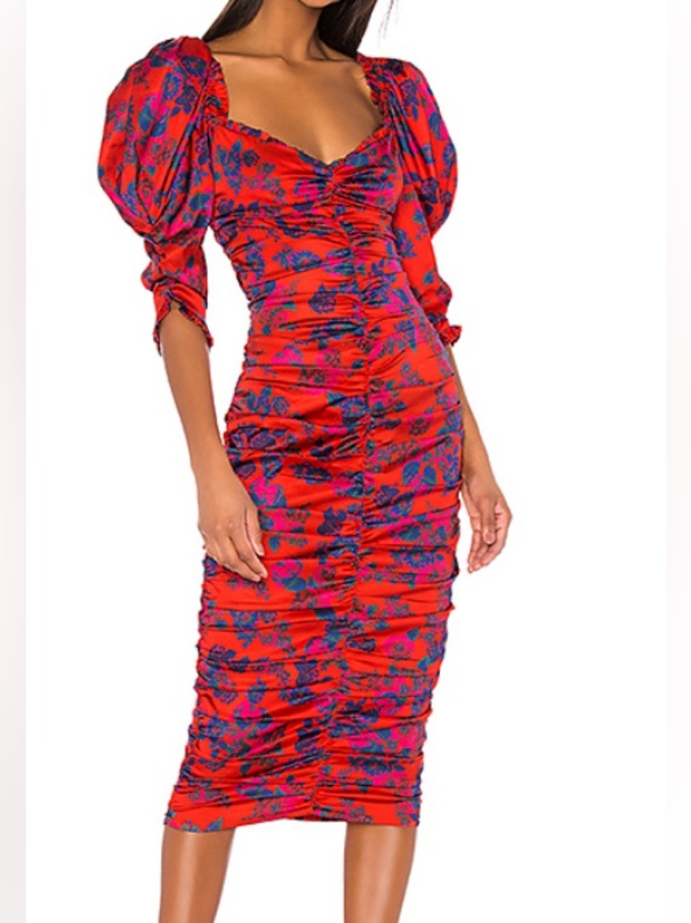 Monet midi red dress blue floral size S